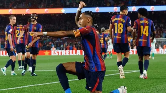 Hat-trick hero Raphinha leads Barcelona to seven-goal rout against Racing Raphinha scores a hat-trick as Barcelona crush Racing Santander 7-2 to continue their perfect start to the La Liga season (Image: Gazeta Express)